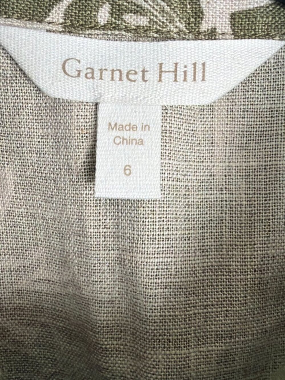 Garnet Hill Dress Womens 6 Green Floral 100% Linen Tropical Resort Beach Cruise - Picture 4 of 9